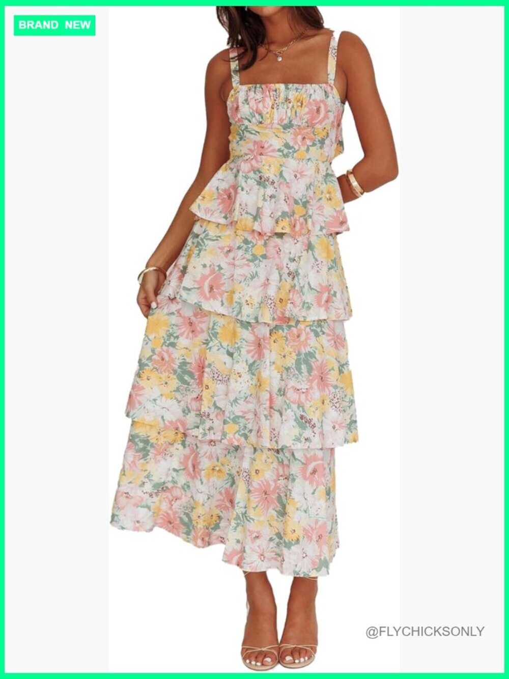 Polyester Floral Maxi Dress Sleeveless Bow Back Tiered Boho